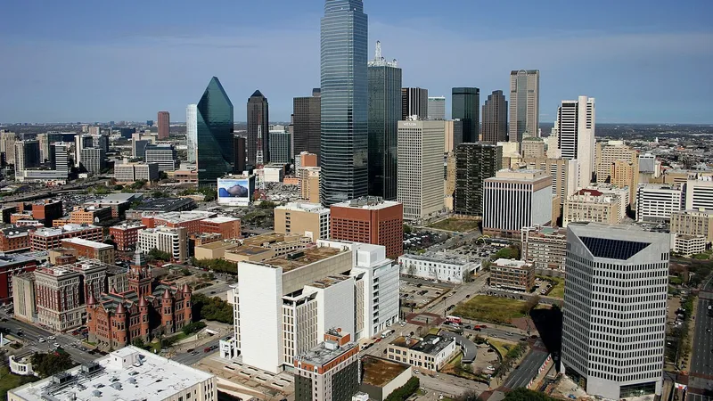 Aerial view of downtown Dallas skyscrapers on a clear day